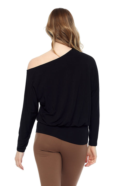 Women's Bamboo Knit Asymmetrical Neck Top back view
