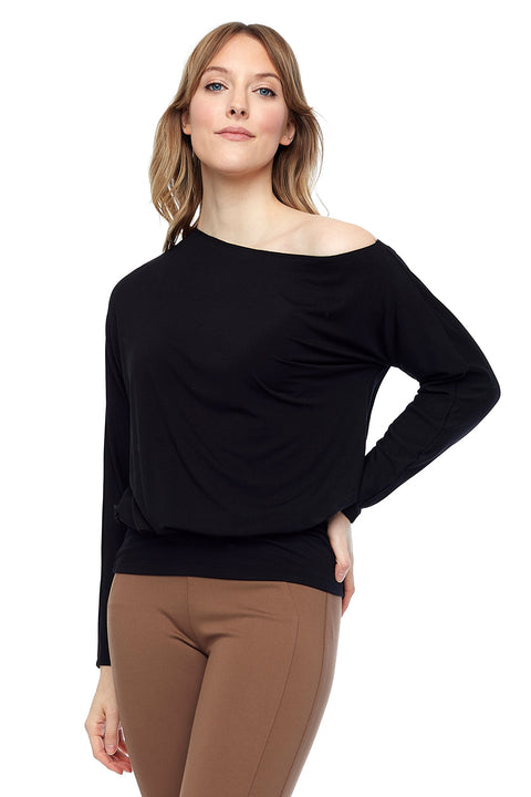 Women's Bamboo Knit Asymmetrical Neck Top front view