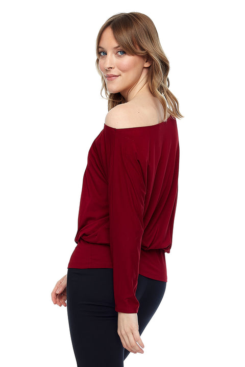 Women's Bamboo Knit Asymmetrical Neck Top back view