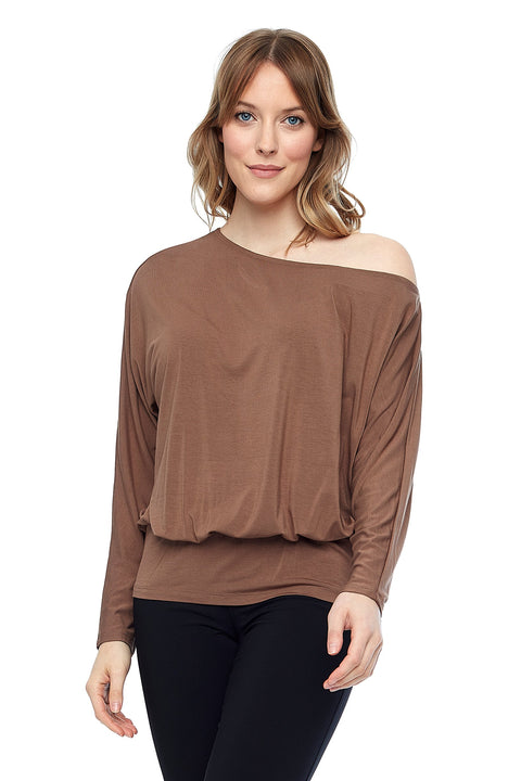 Women's Bamboo Knit Asymmetrical Neck Top front view