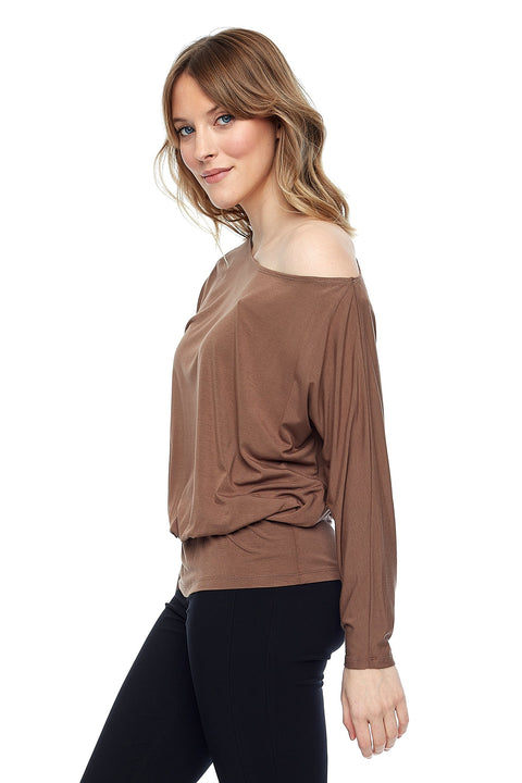 Women's Bamboo Knit Asymmetrical Neck Top side view