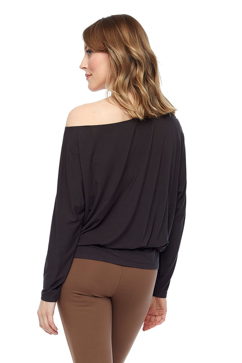Women's Bamboo Knit Asymmetrical Neck Top back view