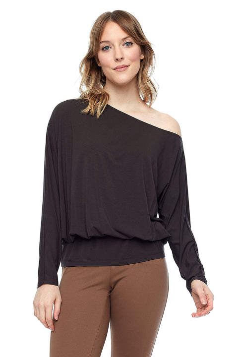 Women's Bamboo Knit Asymmetrical Neck Top front view