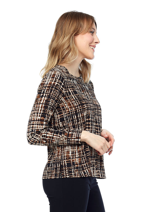 Women's Wicker Crepe Keyhole Long-Sleeve Top side view