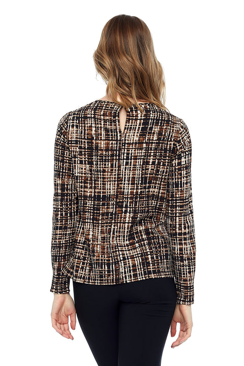 Women's Wicker Crepe Keyhole Long-Sleeve Top back view