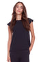Model wearing UP! Vegan Silk T-Shirt in Black, front view.