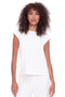 Model wearing UP! Vegan Silk T-Shirt in White, front view.