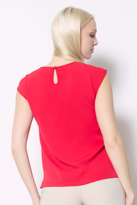 Back view of model wearing UP! Vegan Silk T-Shirt in Dahlia.