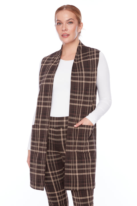 Women's Mayfair Plaid Jacquard Duster Vest front view