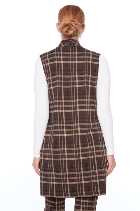 Women's Mayfair Plaid Jacquard Duster Vest back view