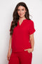 Model wearing UP! Air Flow Short Sleeve Top in Strawberry, front view.