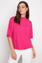 Model wearing UP! Provence Short Sleeve Top in Blossom, front view.