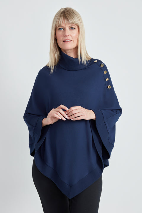 Woman wearing the Butter Cape in Harbor Blue