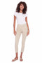Model wearing UP! Techno Core Petal-Slit Ankle Pant in Sand, front view.