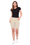 Model wearing UP! Classic Short in Sand, front view.