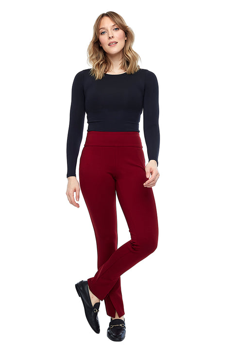 Women's Vented Ponte Slim Ankle Pant in Cabernet front view