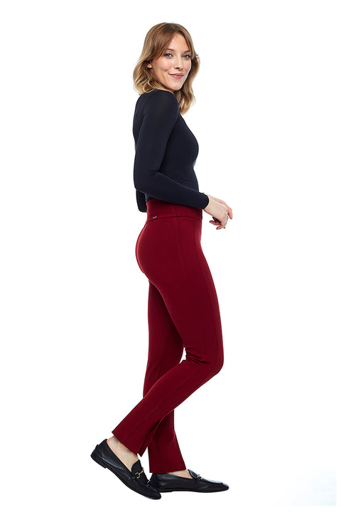Women's Vented Ponte Slim Ankle Pant in Cabernet side view