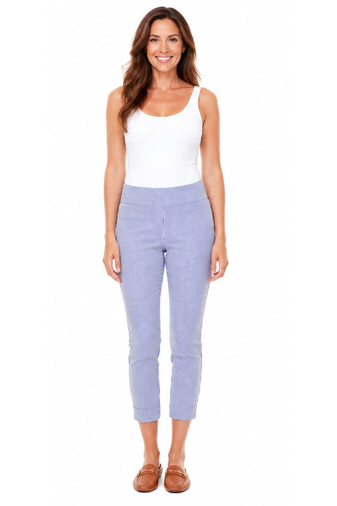 Women's Blue Stripe Techno Cuffed Cropped Pant front view