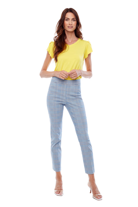 Women's Lisburn Plaid Slim Ankle Pant in Blue Lisburn Plaid front view