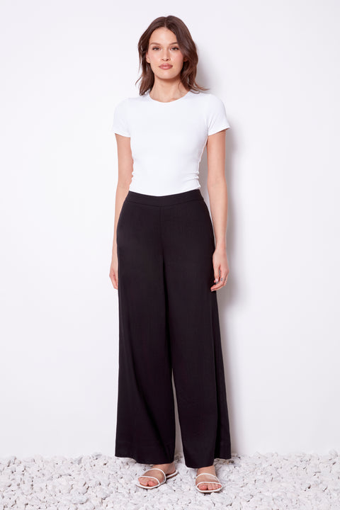 Women's Linen Wide Leg Pant front view in Black