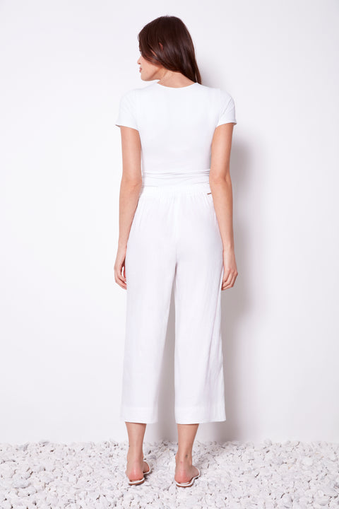 Women's Linen Wide Leg Crop Pant back view