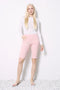 Model wearing UP! Linen Effect Techno Short in Pink, front view.