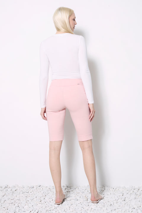 Back view of model wearing UP! Linen Effect Techno Short in Pink.