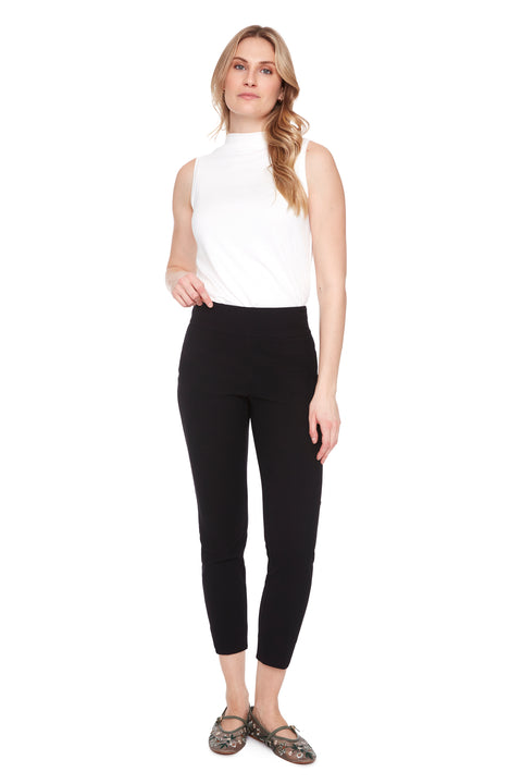 Women's Black Textured Techno Petal-Slit Ankle Pant front view