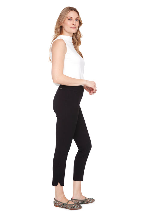 Women's Black Textured Techno Petal-Slit Ankle Pant side view