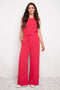 Model wearing UP! Vegan Silk Wide-Leg Full-Length Pant in Dahlia, front view.