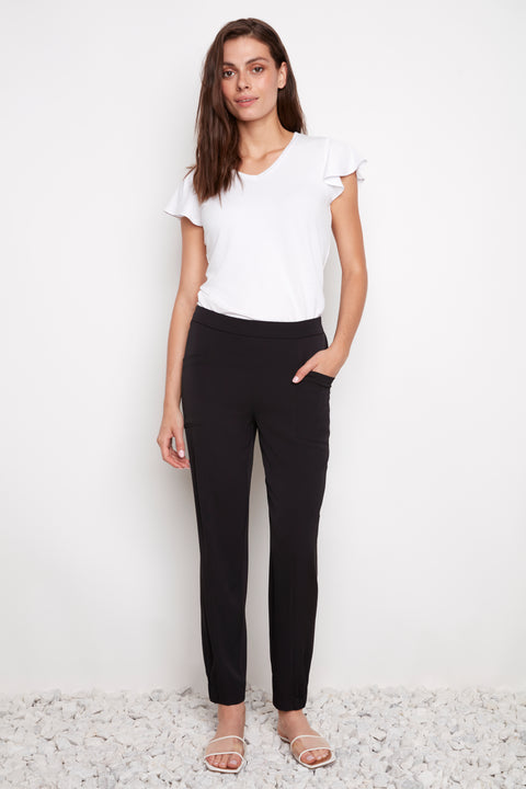 Model wearing UP! Vegan Silk Jogger in Black, front view