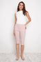 Model wearing UP! Pink Stripe Techno Vented Bermuda Short in Pink/White Stripe, front view.