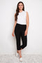 Model wearing UP! Techno Core Capri Pant in Black, front view.