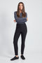 Woman wearing the Precision Ponte Slim Pant in Black.