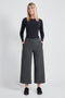 Woman wearing the Armani Rye Plaid Gaucho cropped wide-leg pant