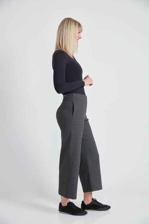 Side view of the Armani Rye Plaid Gaucho cropped wide-leg pant