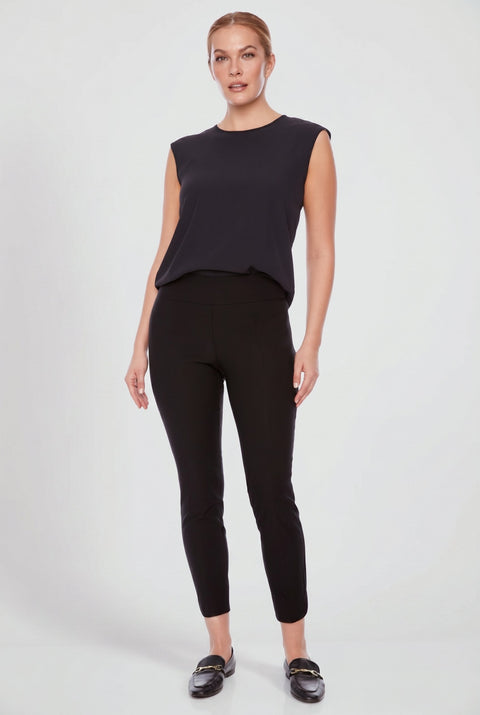 Woman wearing the Armani Petal Vent Slim Pant in Black, front view