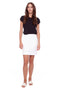 Model wearing UP! Techno Core Petal Slit Skort in White, front view.