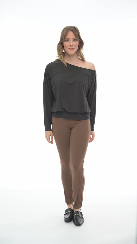Women's Bamboo Knit Asymmetrical Neck Top fit and movement video