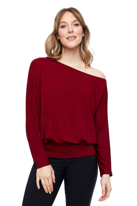Women's Bamboo Knit Asymmetrical Neck Top front view