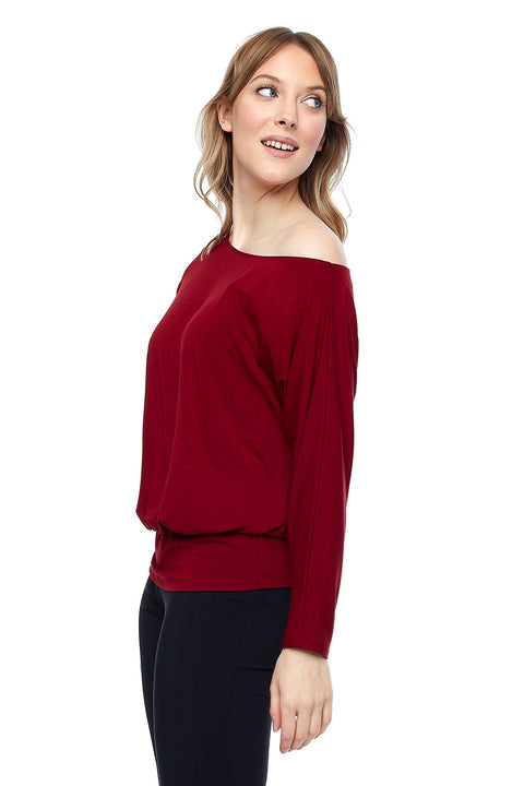 Women's Bamboo Knit Asymmetrical Neck Top side view