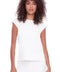Model wearing UP! Vegan Silk T-Shirt in White, front view.