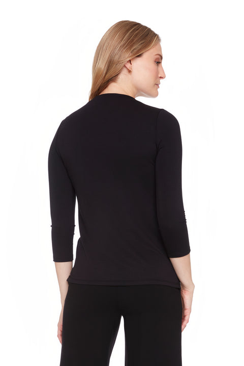 UP! PANTS 30470 Black Provence Midi Sleeve Top – slim fit, high neckline, and mid-length sleeves.