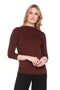 UP! PANTS 30470 Brown Provence Midi Sleeve Top – slim fit, high neckline, and mid-length sleeves.