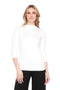UP! PANTS 30470 White Provence Midi Sleeve Top – slim fit, high neckline, and mid-length sleeves.