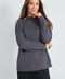 Woman wearing the Butter 3-Button Top in Slate, front view.