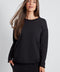 Woman wearing the French Terry Raw Edge Top in Black.