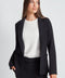 Woman wearing the French Terry Raw Edge Blazer in Black.