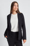 Woman wearing the French Terry Raw Edge Blazer in Black.