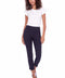 Model wearing UP! Techno Core Petal-Slit Ankle Pant in Navy, front view.